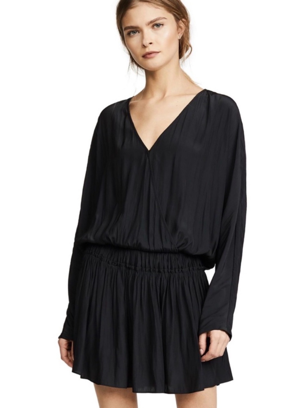 Ramy Brook Black V-Neck Long Sleeve Mini Dress